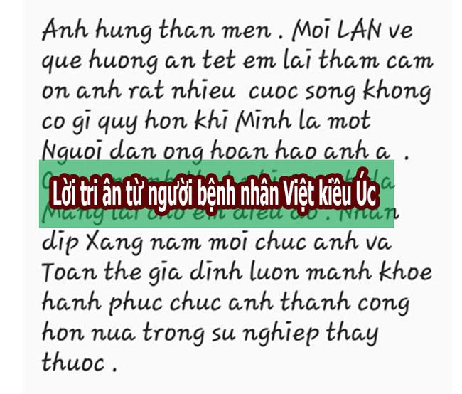 Lời tri ân từ người bệnh nhân Việt kiều Úc